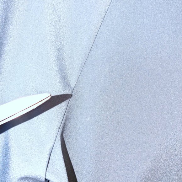 BCBGMAZAZRIA | Satin Blue Long Sleeve Ruffle Shoulder Keyhole Blouse | Medium - Picture 12 of 12